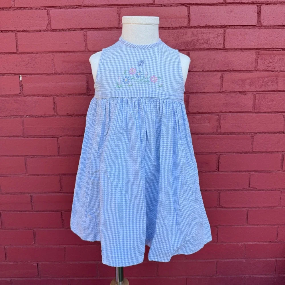 Sophie Dess Blue Gingham Embroidered Flower Dress Baby 18‎ Months Cotton